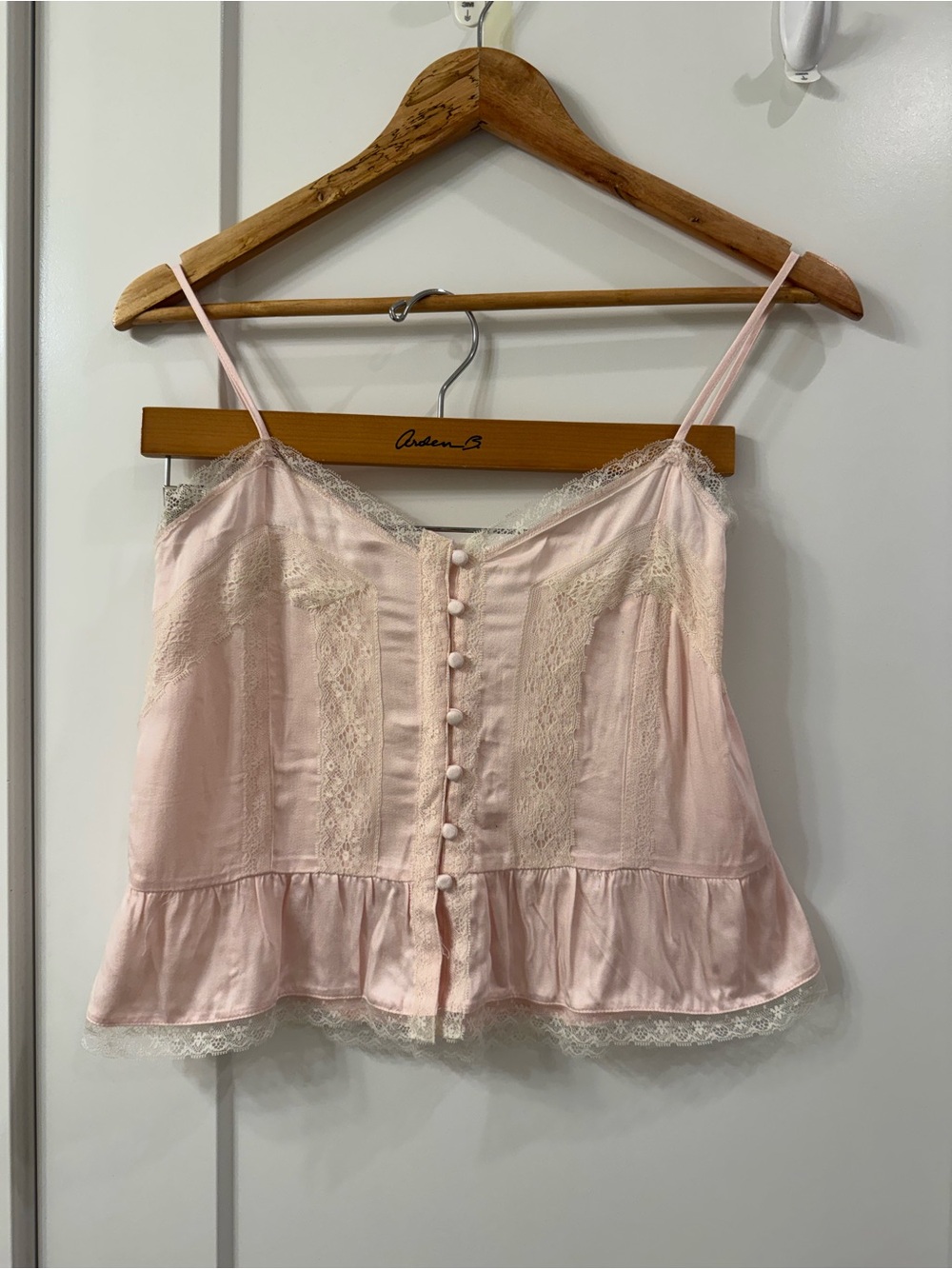 Silky Pink Lace Button-Front Camisole